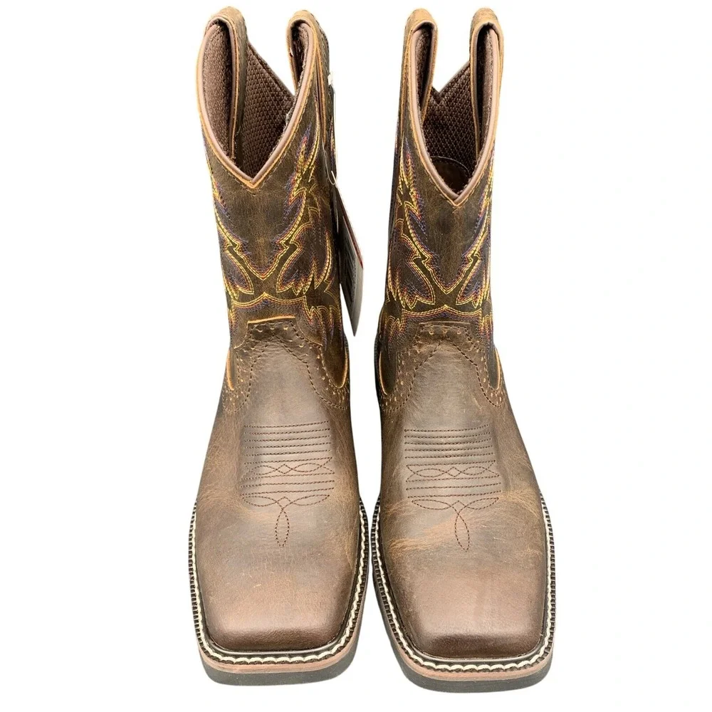 Justin Western‎ Boots Kids Brown Leather Cowboy J-Flex Comfort 3.5 D SK4681